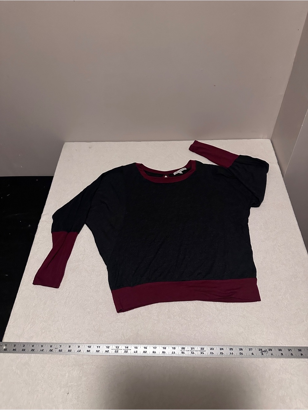 Red Haute Black Top with Burgundy Trim Long Sleeve Tee